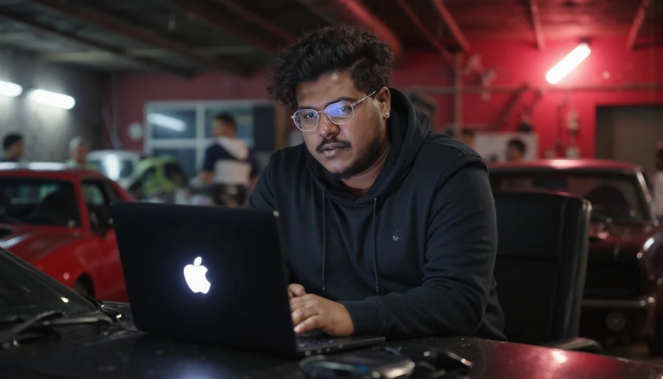 Reuben working on a laptop